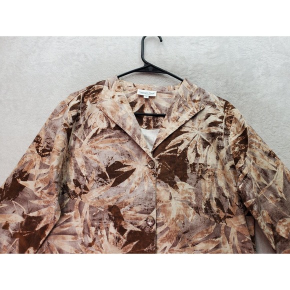 Coldwater Creek Jacket Womens Medium Brown Floral Linen Long Sleeve Button Front - Picture 3 of 10